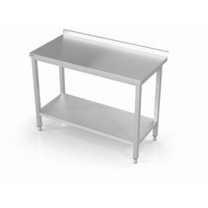 NOVAMETA Stálborð með undirhillu og bakkanti -  120 cm